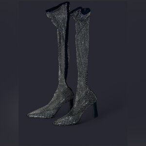 Steve Madden Black Rhinestone Over-the-Knee Pointed-Heel Boots